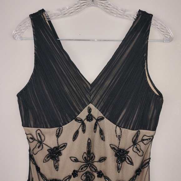 NWOT Pisarro Nights Beaded Sequin Overlay Black and Nude Dress Sz. 6 - Picture 4 of 14